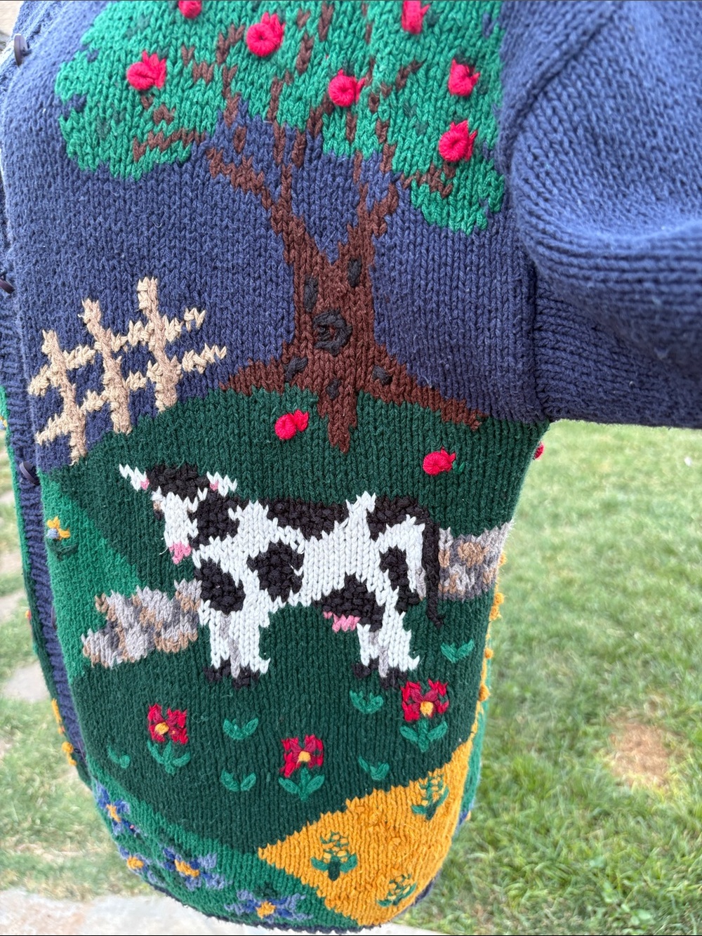 Navy Farm Scene Knit Cardigan Sweater - Women - Picture 2 of 8
